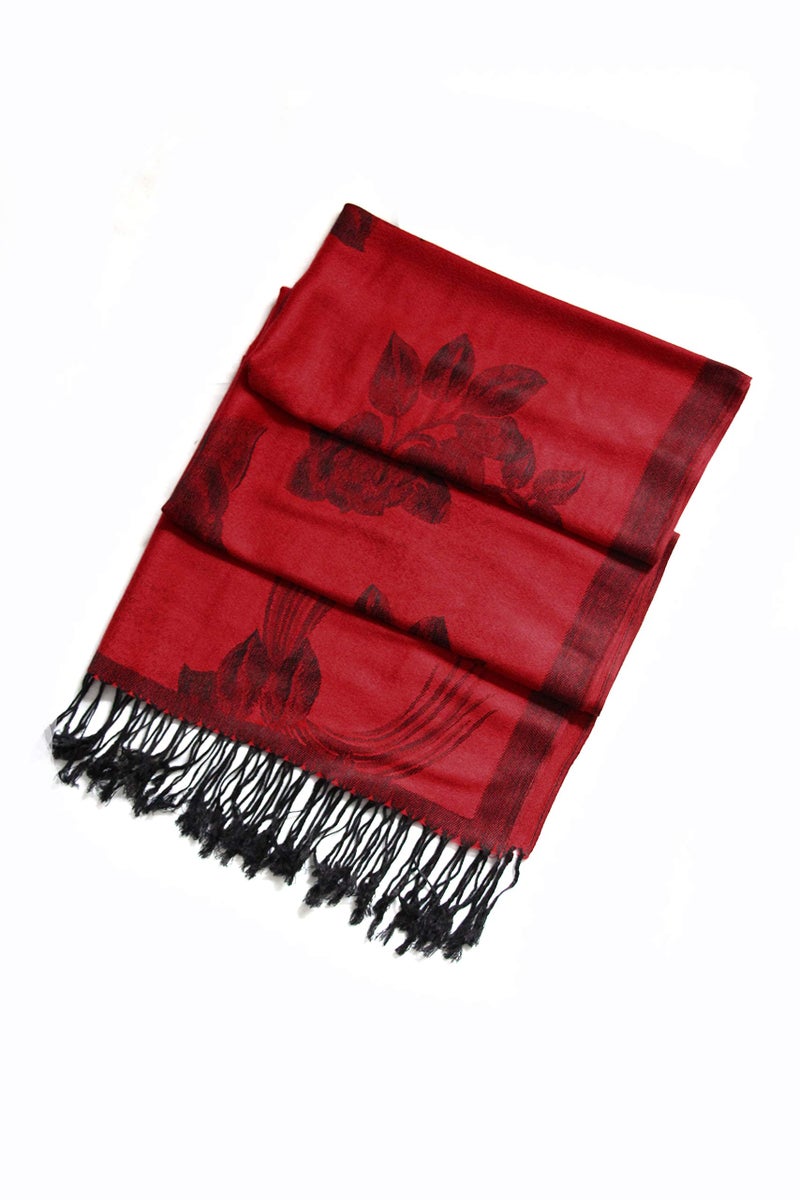Sakkas Two Tone Floral Rose Reversible Pashmina Scarf Shawl Wrap Stole for Women - Red/Black - Image 2